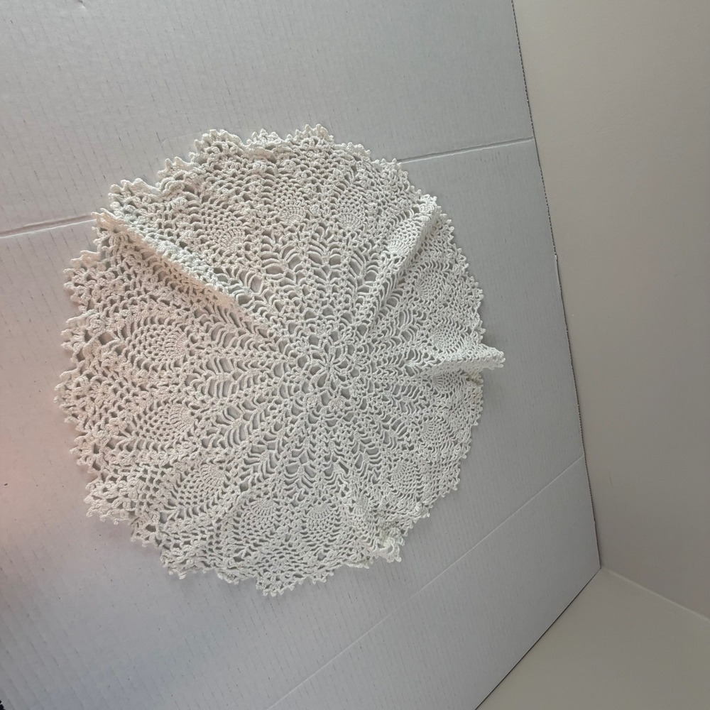 Vintage Crochet Lace White Circle Doilie Large 18" Victorian Tea Party